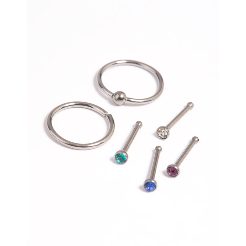 Titanium Nose Stud & Ring 6-Pack