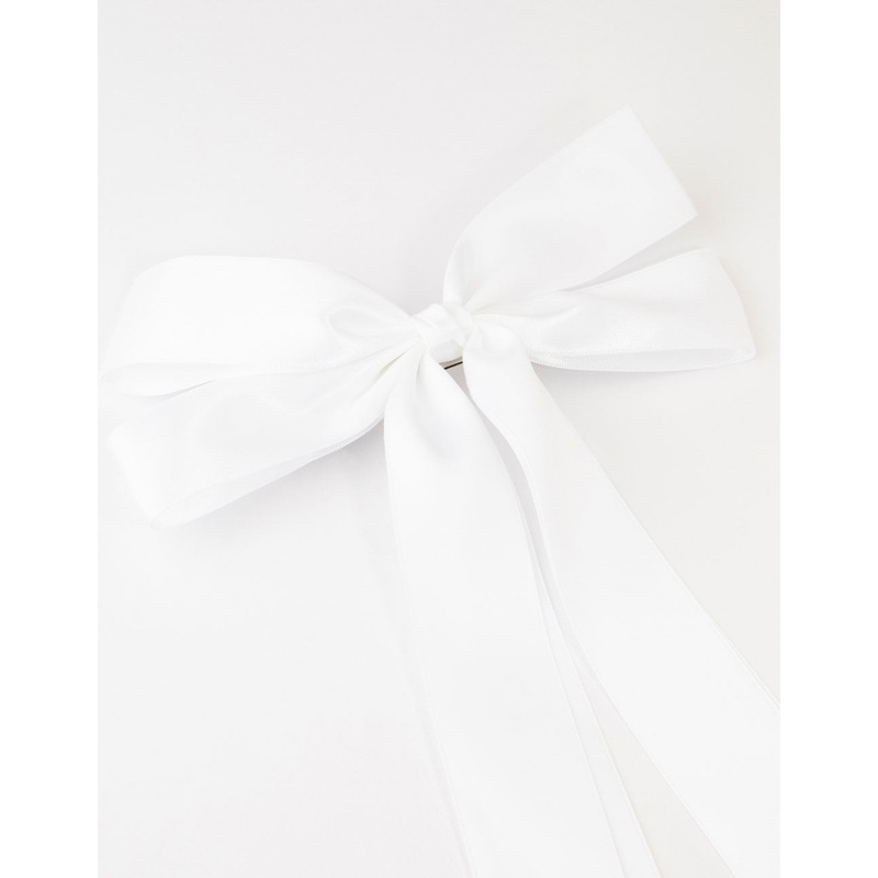 White Fabric Oversized Ribbon Bow Clip