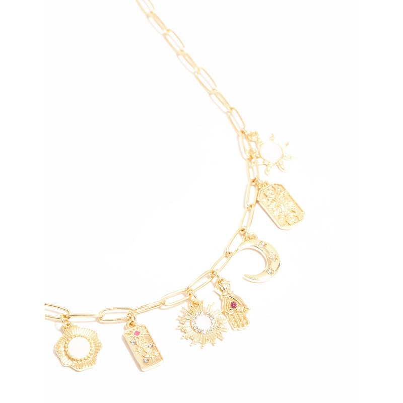 Gold Celestial Themed Charm Necklace