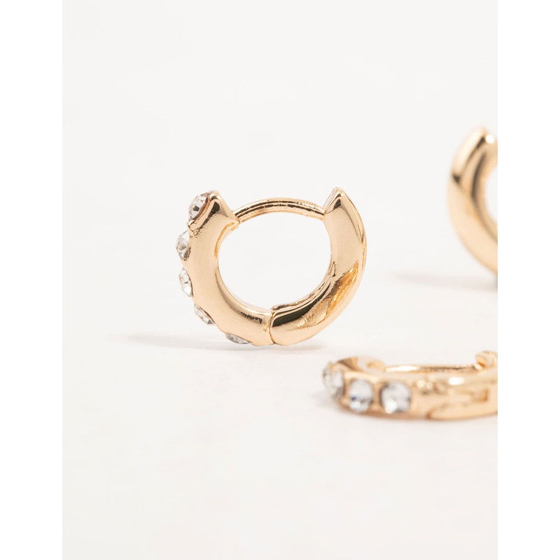 Gold Classic Plain & Diamante Hoop Earrings 3-Pack