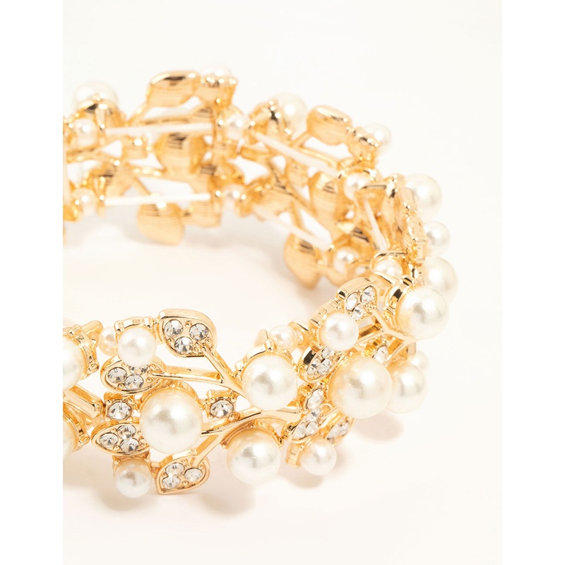 Gold Diamante Floral Stretch Bracelet