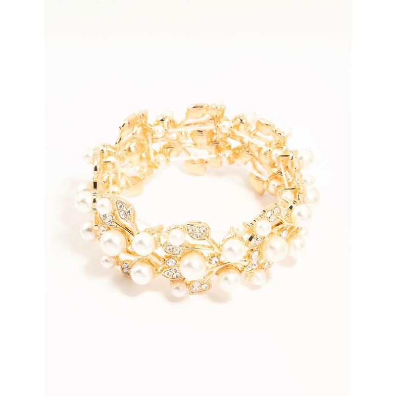 Gold Diamante Floral Stretch Bracelet