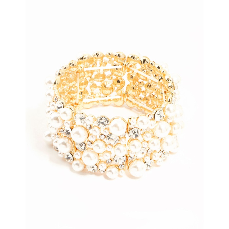 Gold Pearl & Diamante Stretch Bracelet