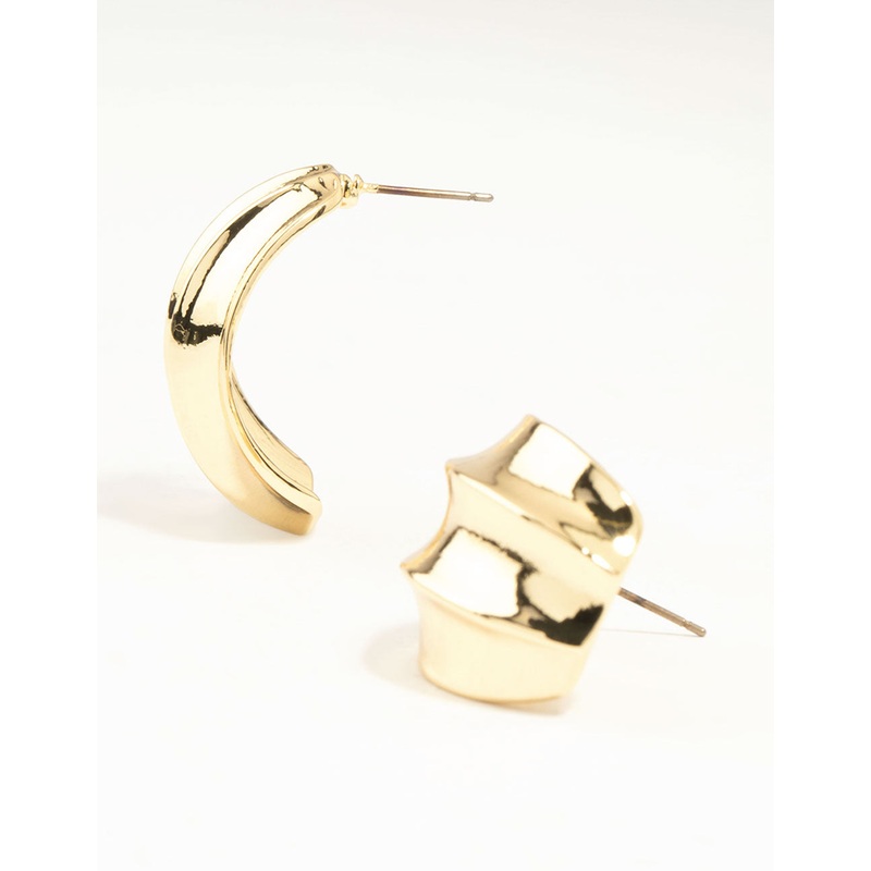 Gold Plated Chubby Wavy Hoop Earrings