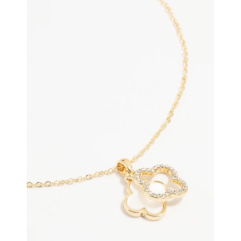 Gold Plated Diamante Outline Pendant Flower Necklace