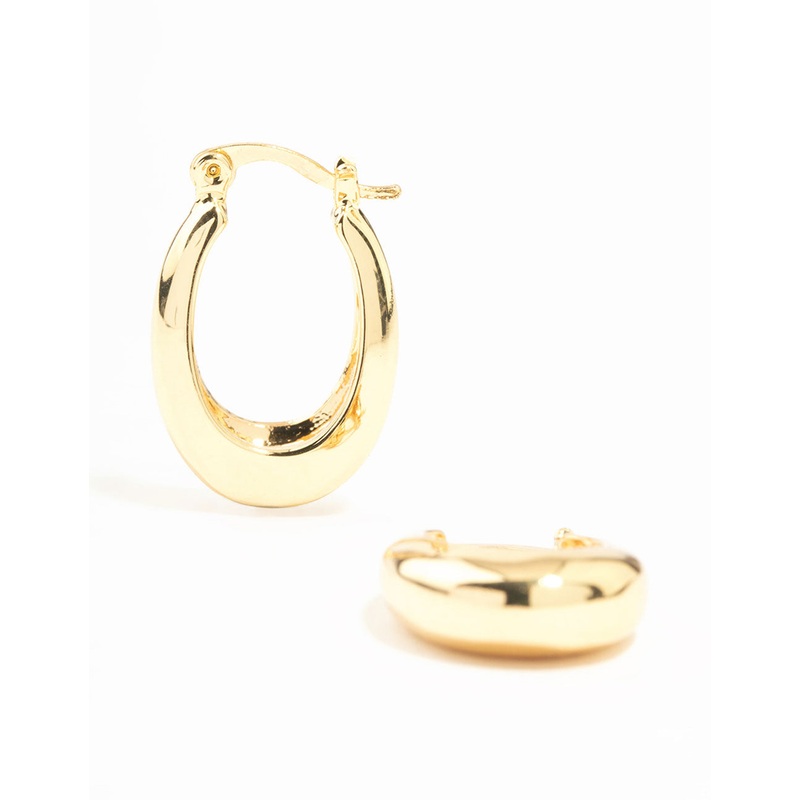 Gold Plated Long Thin Oval Hoop Earrings