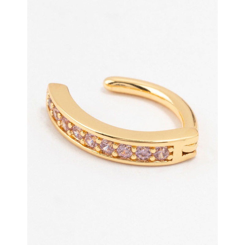 Gold Plated Surgical Steel Pink Cubic Zirconia Curved Belly Ring