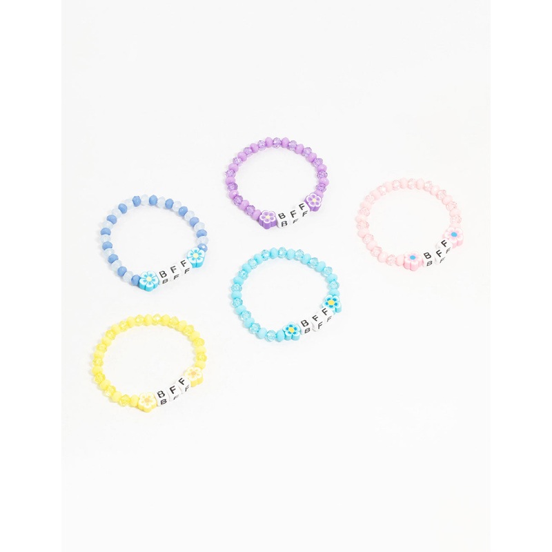 Kids Beaded Floral BFF Stretch Bracelets 5-Pack