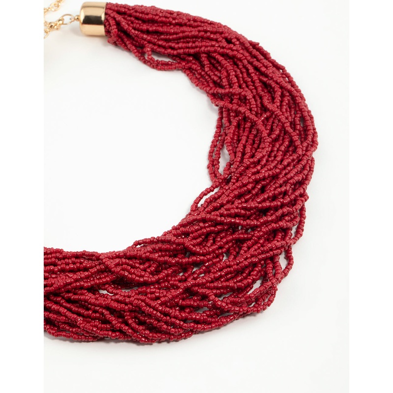 Red Beaded Layered Necklace