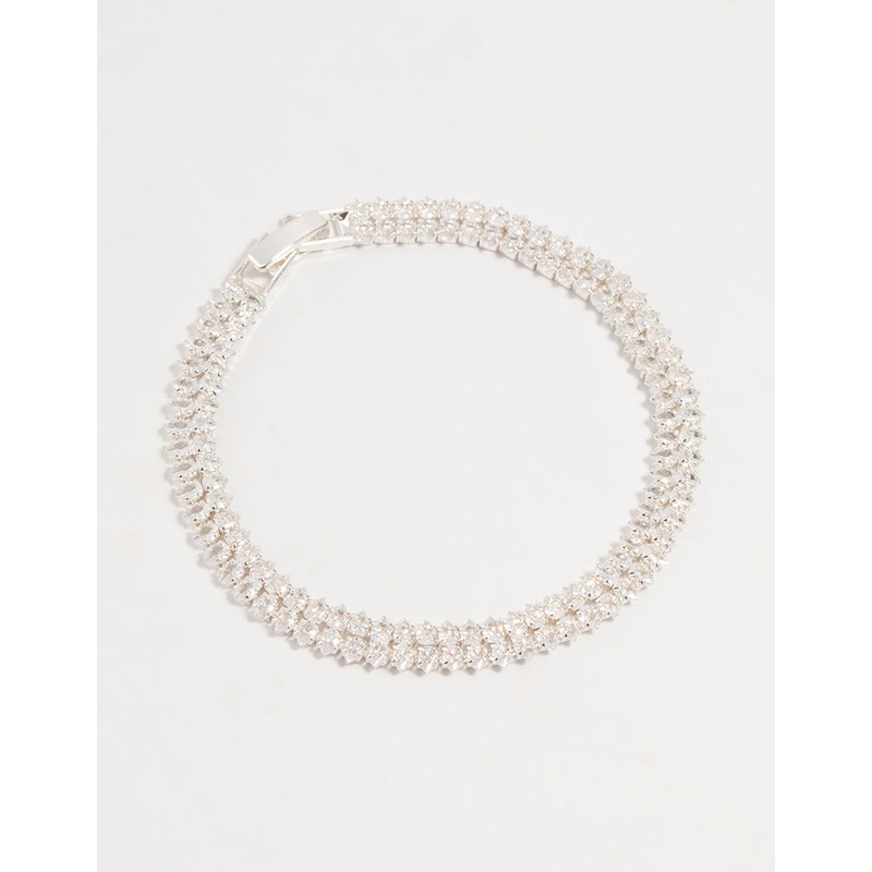 Silver Fine Cubic Zirconia Cupchain Bracelet