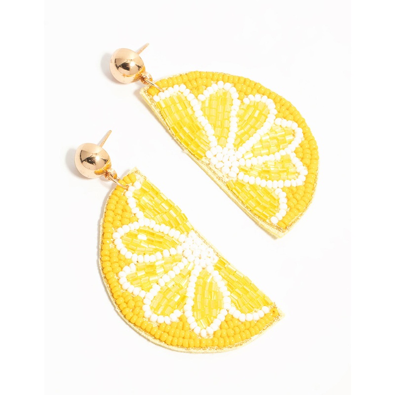 Yellow Beaded Lemon Drop Earrings