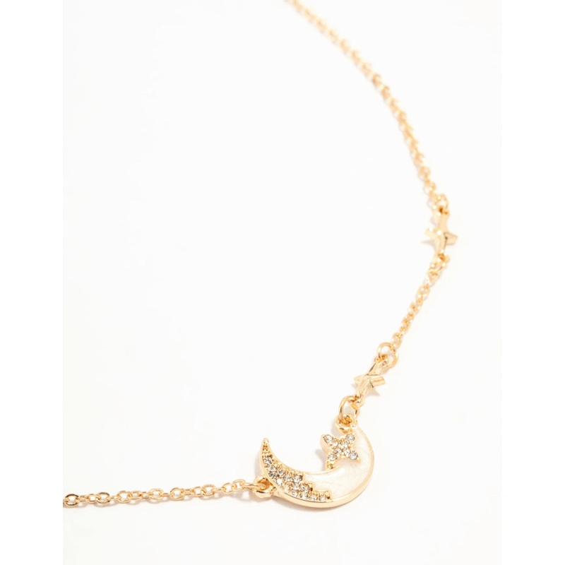 Gold Plated Diamante Celestial Moon Pendant Necklace