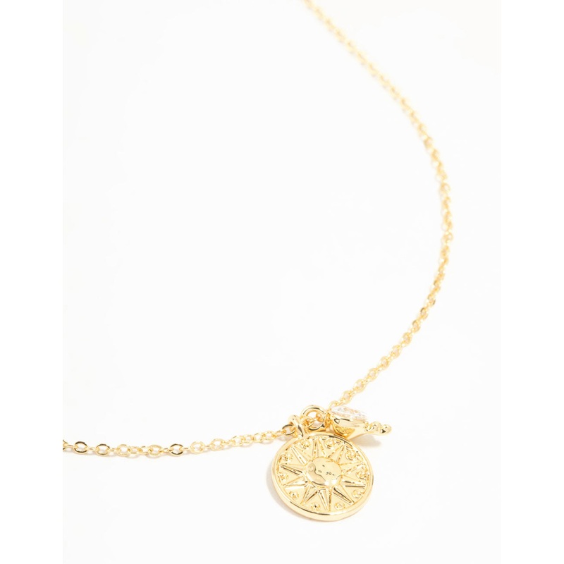 Gold Plated Sun & Cubic Zirconia Pendant Necklace