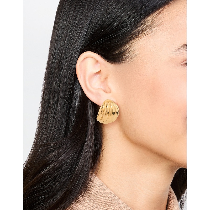 Waterproof Gold Plated Stainless Steel Round Textured Stud Earrings