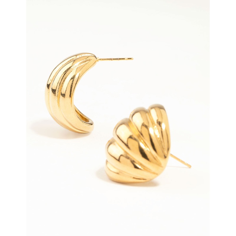 Waterproof Gold Plated Stainless Steel Round Textured Stud Earrings