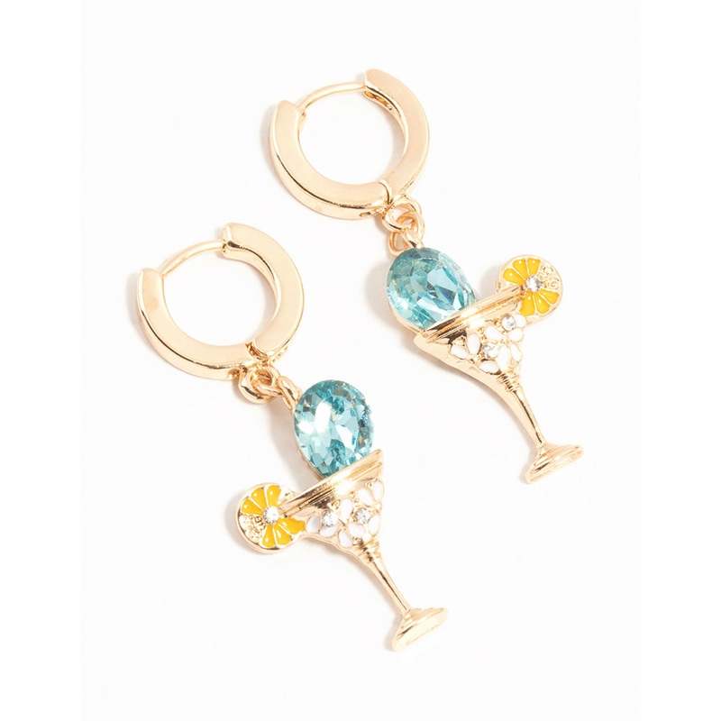 Gold Cocktail Drop Huggie Earrings
