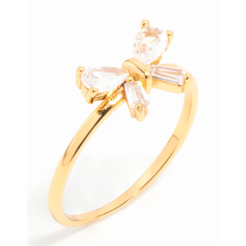 Gold Plated Sterling Silver Cubic Zirconia Bow Ring