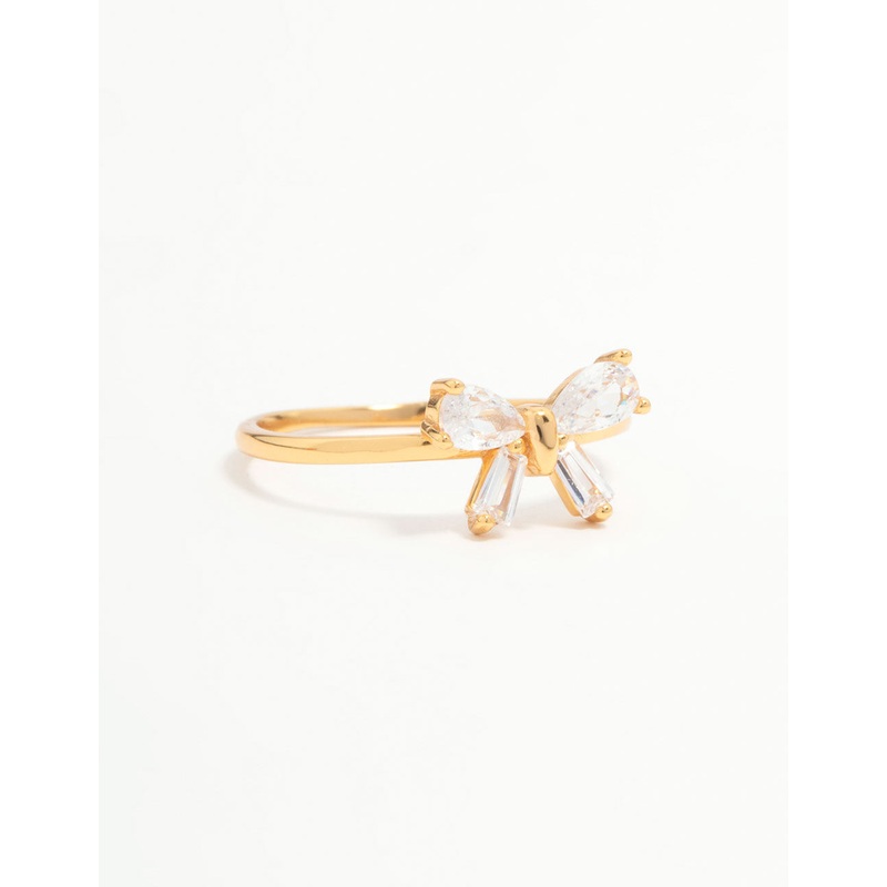 Gold Plated Sterling Silver Cubic Zirconia Bow Ring