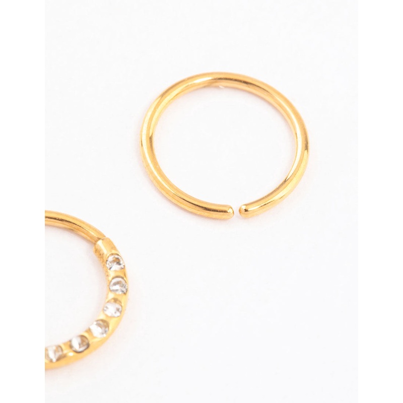 Gold Plated Titanium Cubic Zirconia Textured Nose Ring Pack