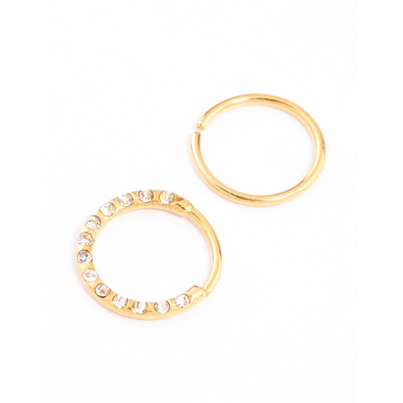 Gold Plated Titanium Cubic Zirconia Textured Nose Ring Pack