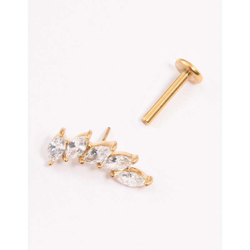 Surgical Steel Cubic Zirconia Leaf Stack Flat Back