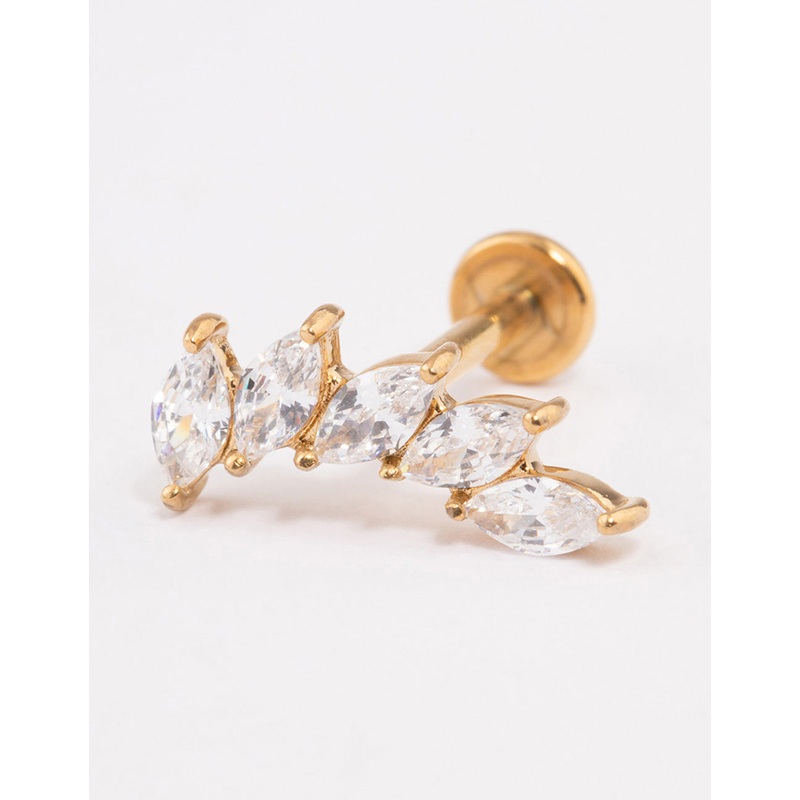 Surgical Steel Cubic Zirconia Leaf Stack Flat Back