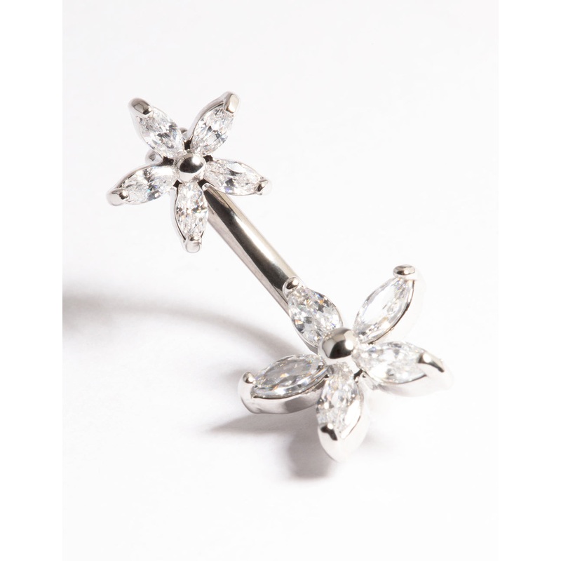 Titanium Cubic Zirconia Pretty Flower Belly Ring