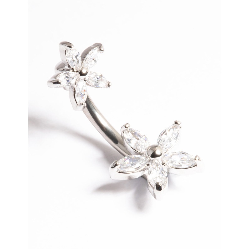 Titanium Cubic Zirconia Pretty Flower Belly Ring