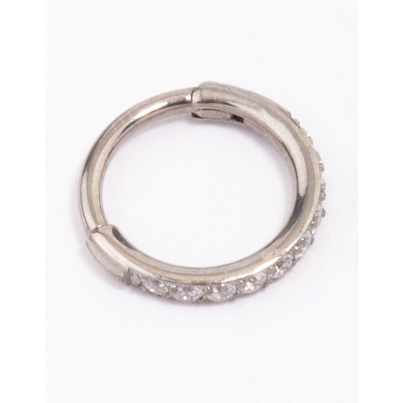 Titanium Single Half Cubic Zirconia Clicker Ring 6mm