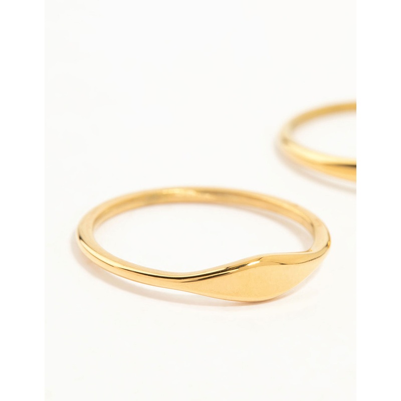 Waterproof Gold Plated Stainless Steel Dainty Signet Rings 2-Pack