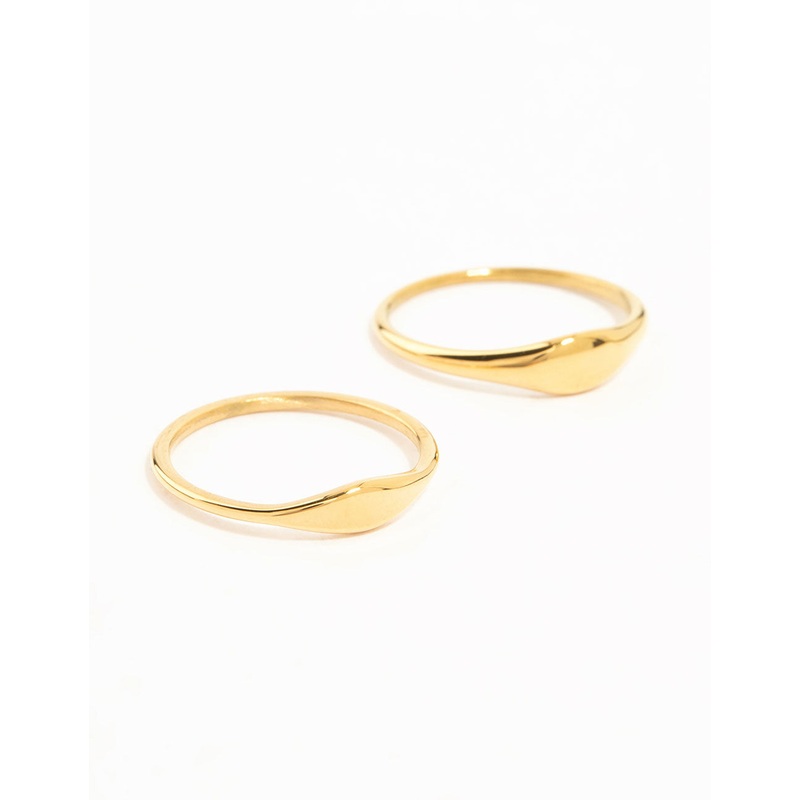 Waterproof Gold Plated Stainless Steel Dainty Signet Rings 2-Pack