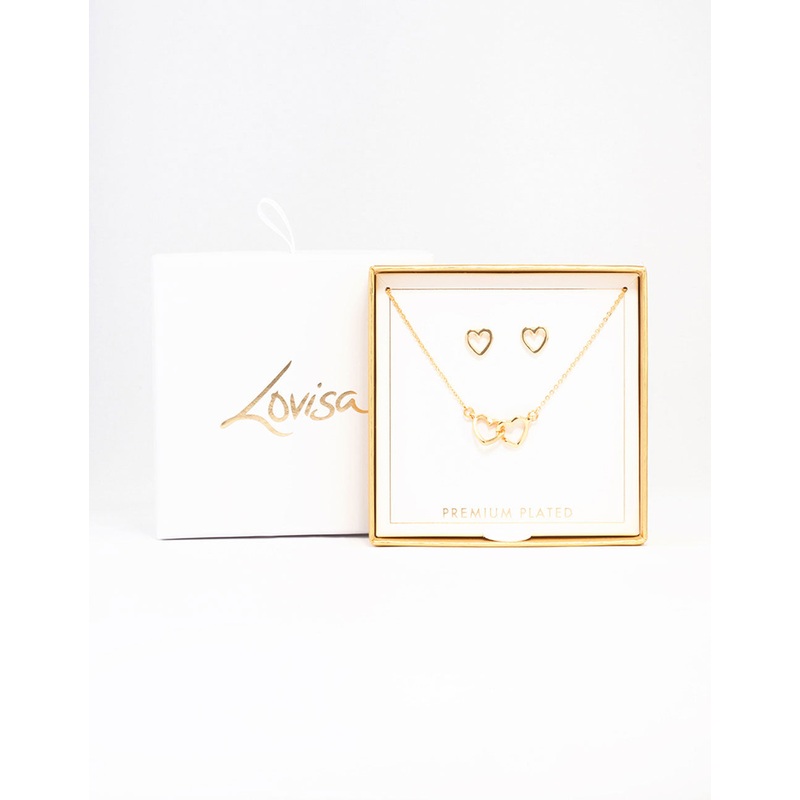 Gold Linked Heart Jewellery Set