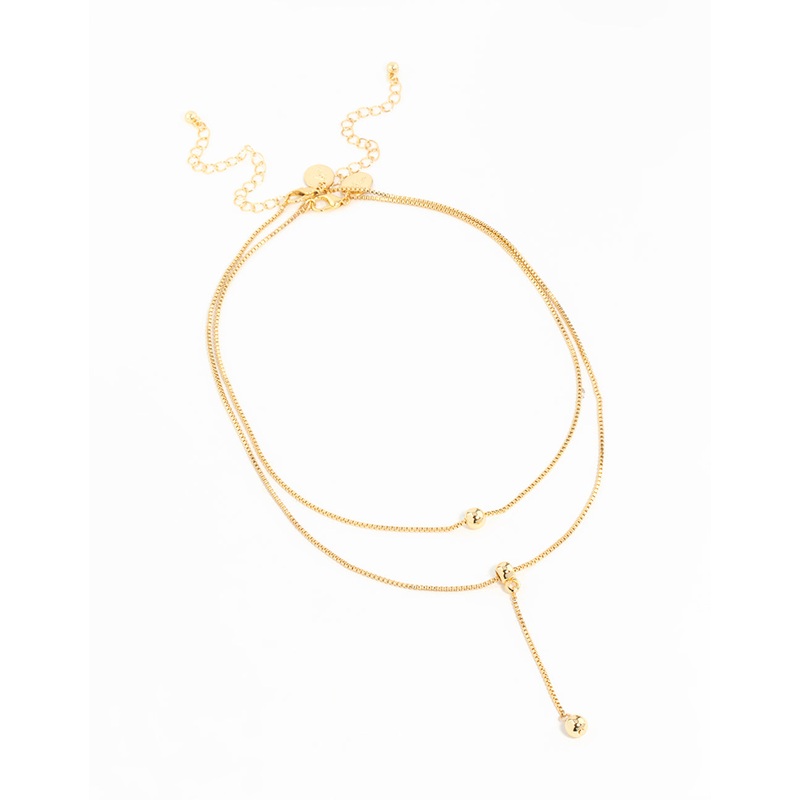 Gold Plated Box Chain Layered Necklace