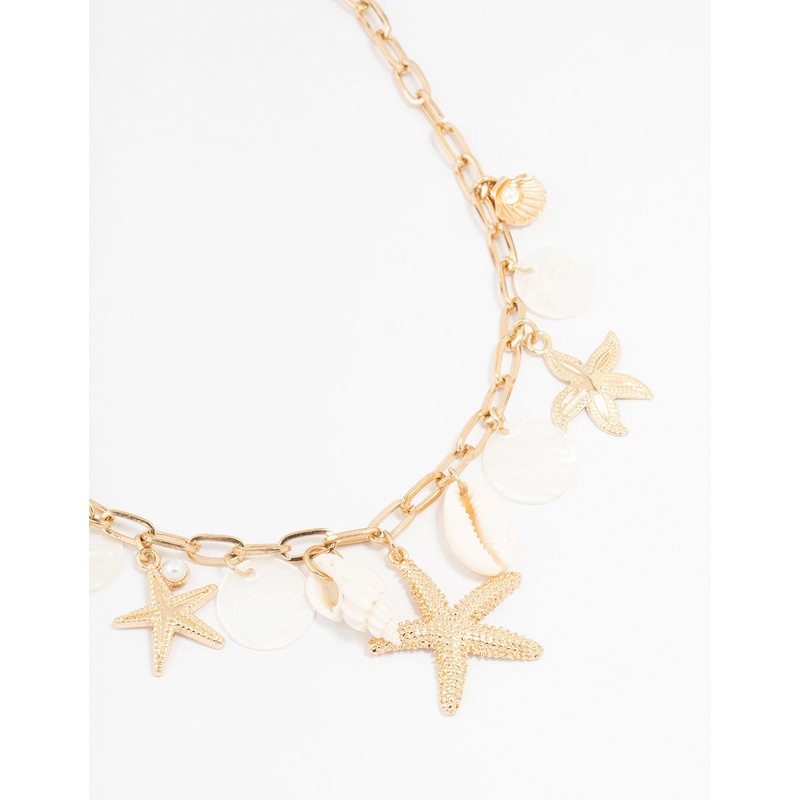 Gold Plated Genuine Shell & Stone Charm Necklace