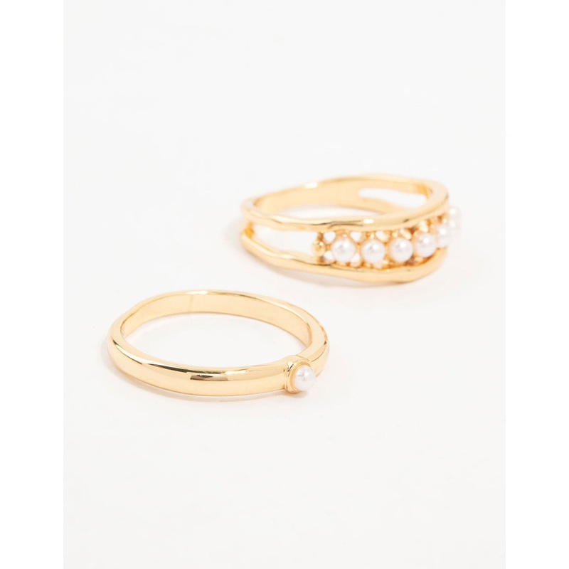 Gold Plated Petite Pearl Stacking Rings 2-Pack