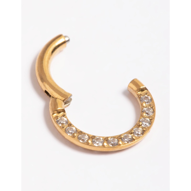 Gold Plated Titanium Cubic Zirconia 6mm Clicker Ring