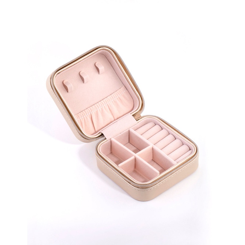 Gold Smooth Faux Leather Square Jewellery Box