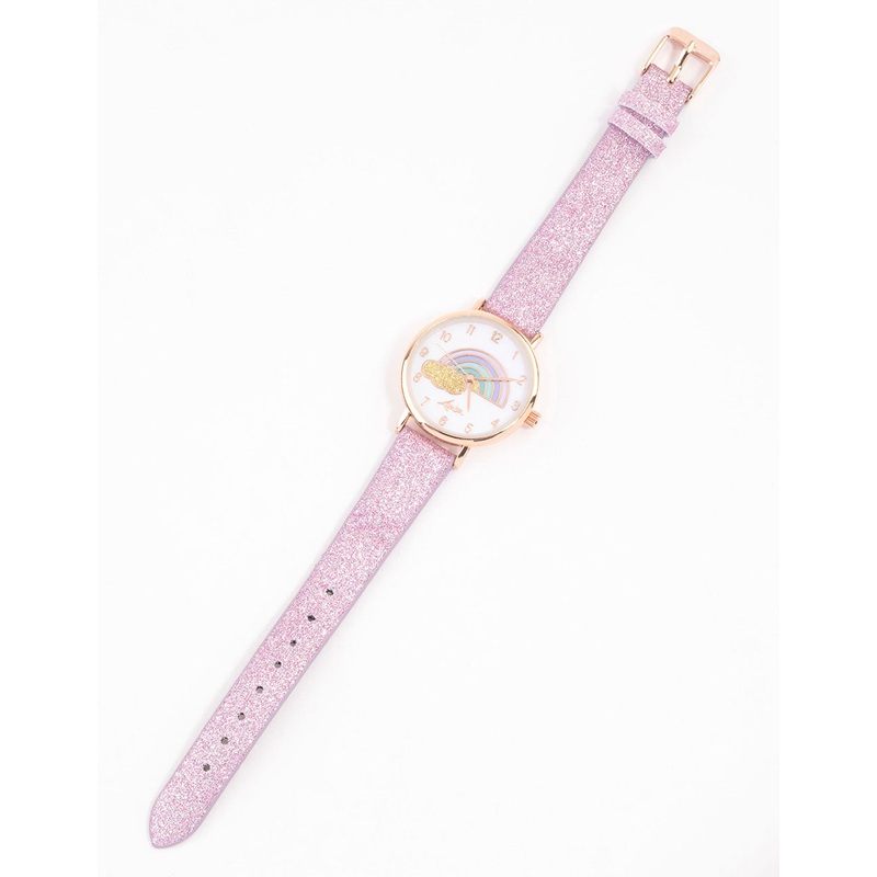 Kids Rainbow Glitter Faux Leather Watch