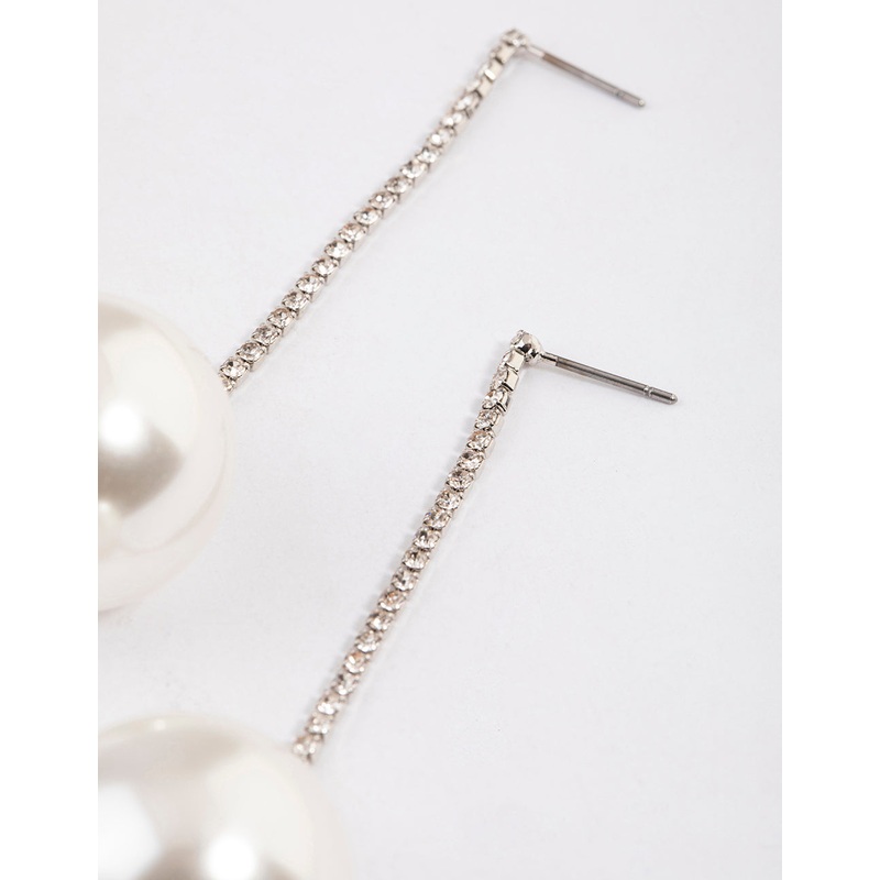 Silver Cup Chain Large Pearl Drop Earrings