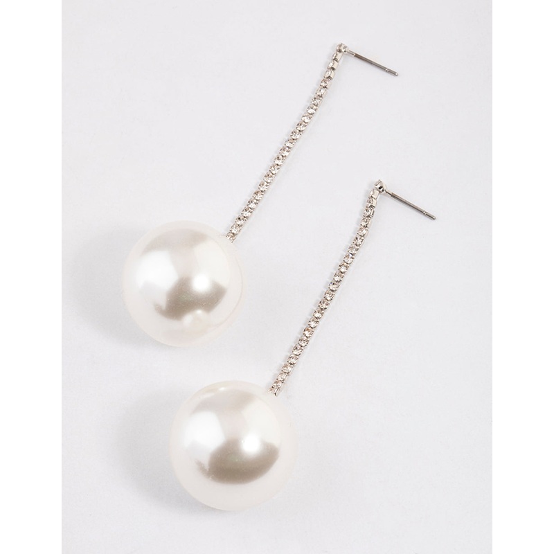 Silver Cup Chain Large Pearl Drop Earrings