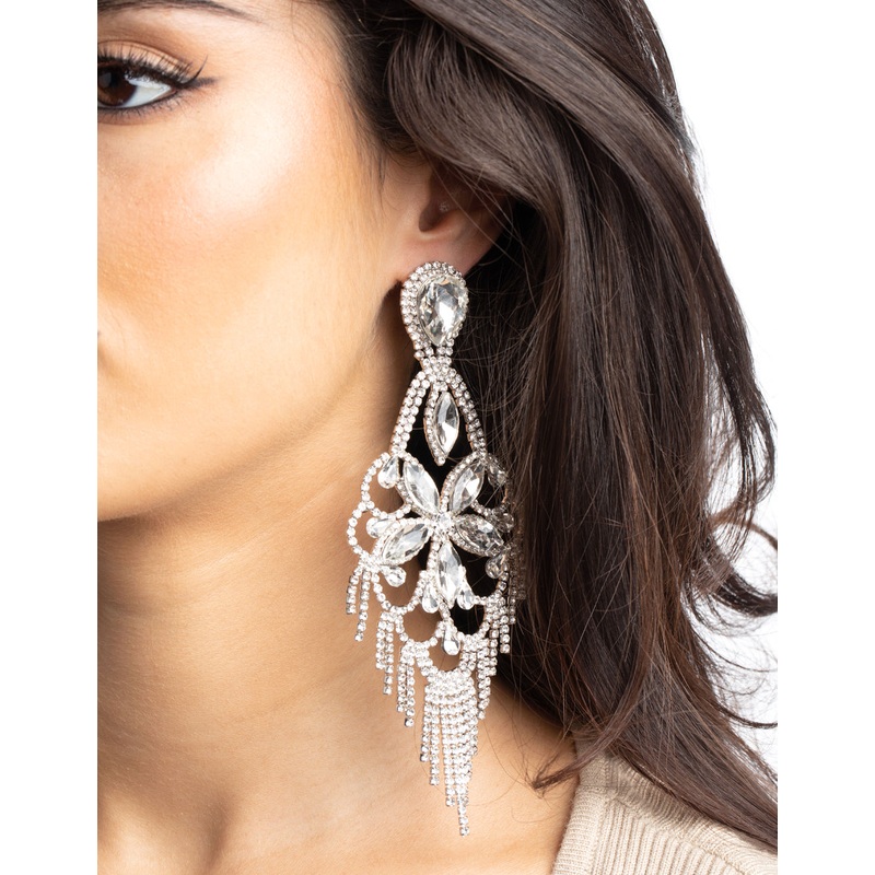 Silver Diamante Statement Earrings