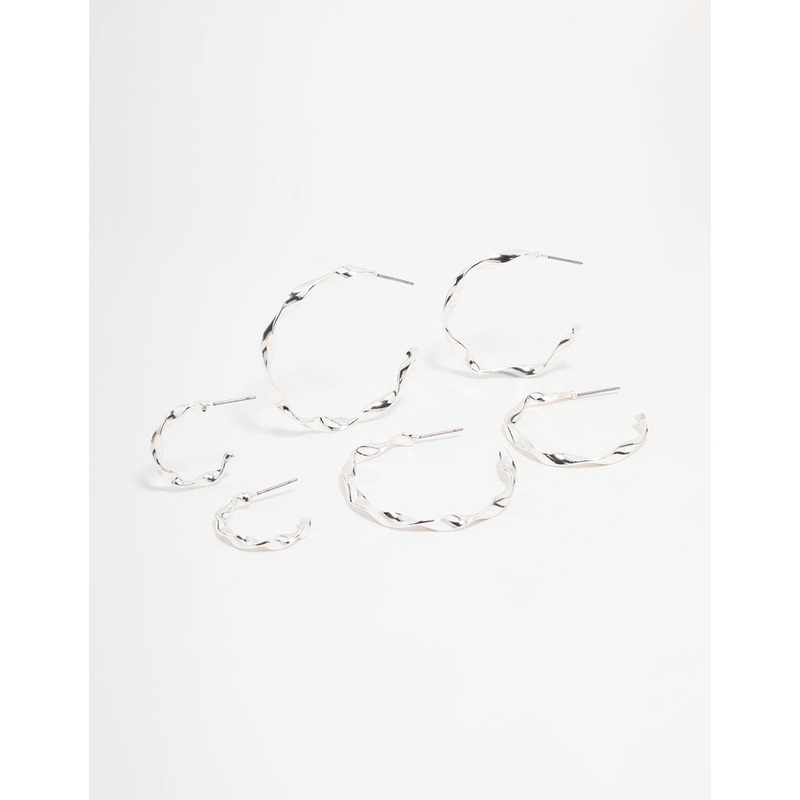 Silver Twisted Hoop Earrings 3-Pack