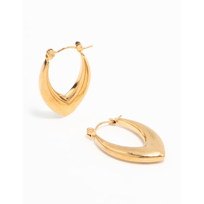 Waterproof Gold Plated Stainless Steel Pointed Puff Hoop Earrings