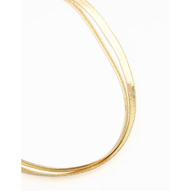 Gold Plated Herringbone Chain Necklaces 2-Pack