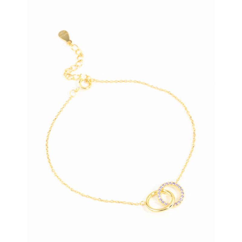Gold Plated Sterling Silver Pave Link Hoop Bracelet & Anklet Set