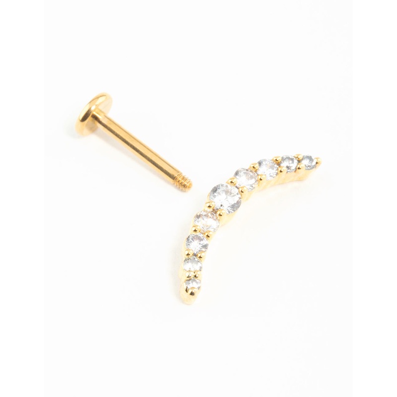 Gold Plated Surgical Steel Cubic Zirconia Crawler Single Flat Back