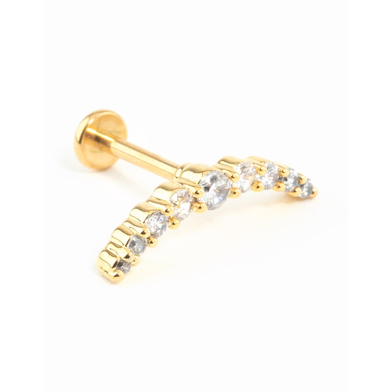 Gold Plated Surgical Steel Cubic Zirconia Crawler Single Flat Back