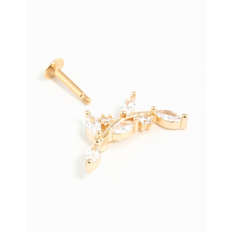 Gold Plated Surgical Steel Curved Vine Single Flat Back