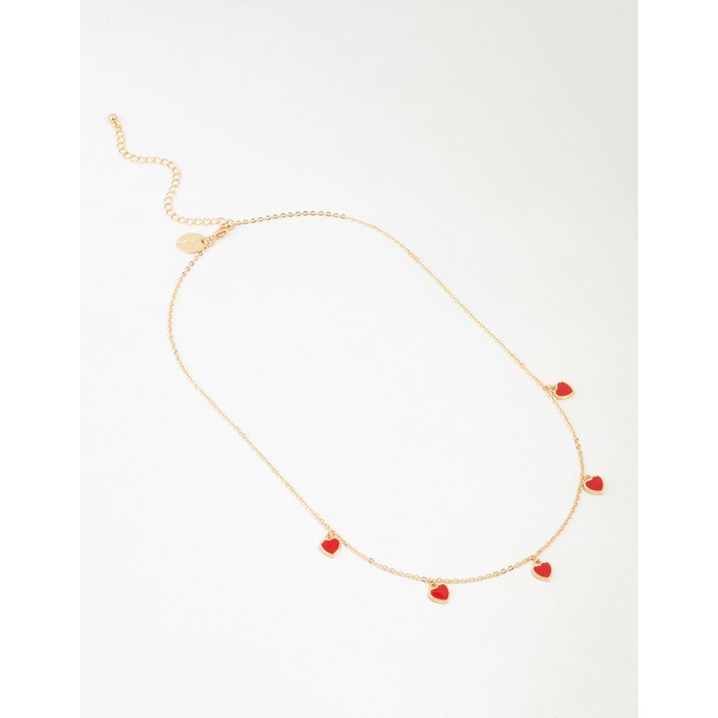Gold Red Enamel Heart Necklace