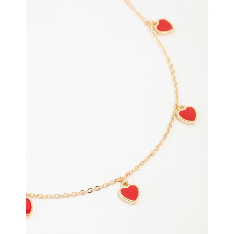 Gold Red Enamel Heart Necklace